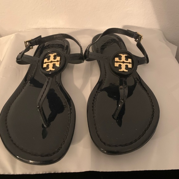 Tory Burch patent leather flip flops NAVY